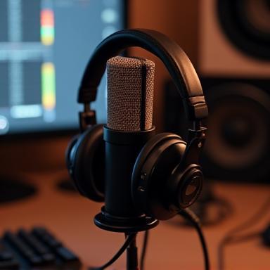Microfone e fones de ouvido de podcast